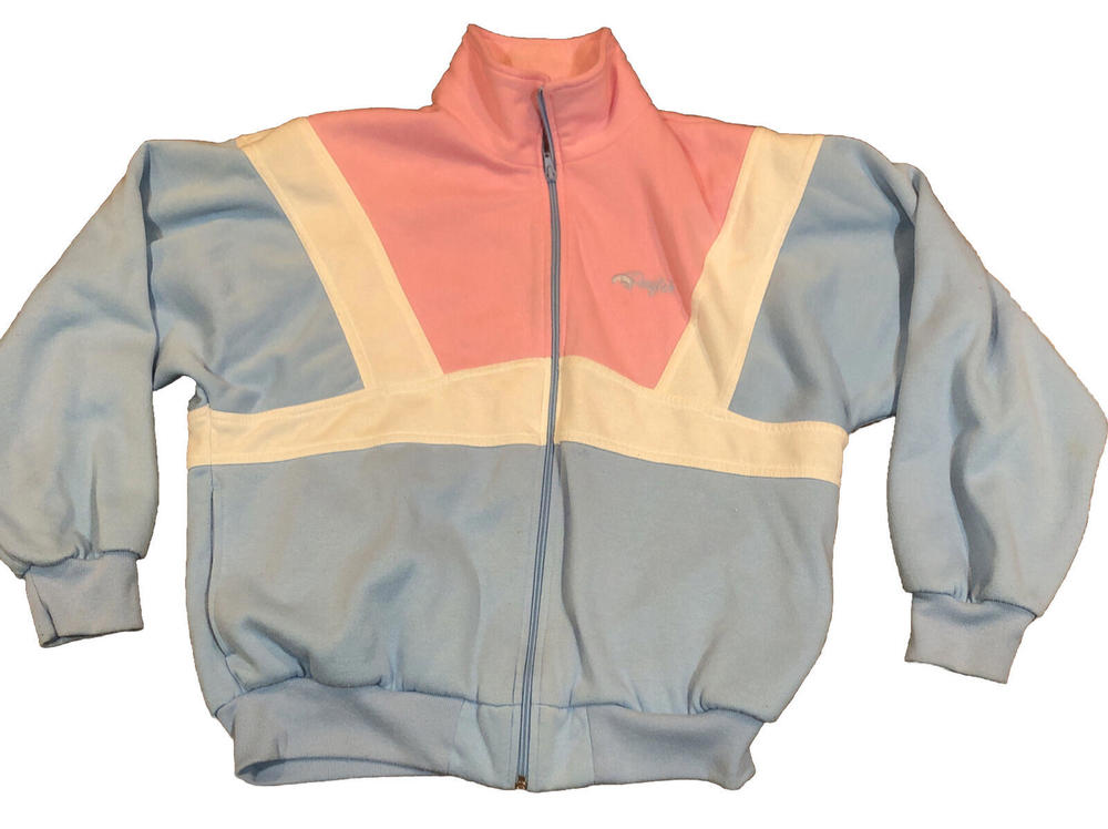 Vintage Dolfin Jacket Womens Large 80s 90s Sweatshirt Pink Blue White Colorblock